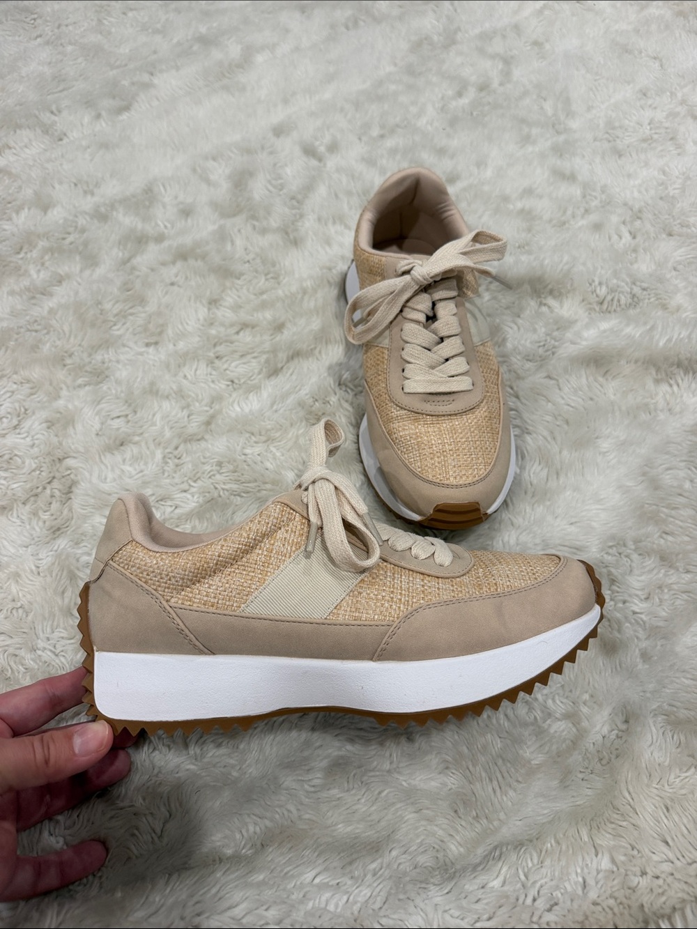 Dolce Vita Beige Woven Platform Sneakers for Women Size 7.5